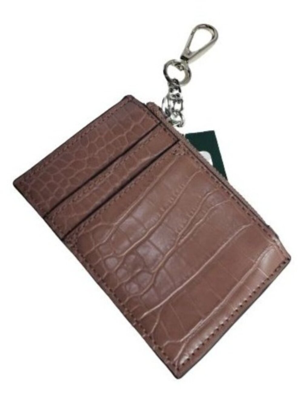 Crocodile Embossed Keychain Card Holder Wallet Brown Slim Zipper Pouch Slots